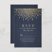Glam金ゴールドグリッターネイビーデコヴィンテージウェディングRSVP 出欠カード (正面/裏面)