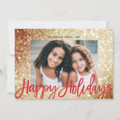 Glam金ゴールドグリッターハッピーホリデーズスクリプト1写真 シーズンカード (正面)