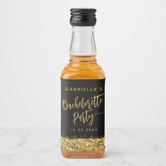 Glam金ゴールドグリッターバチェロレッテ花嫁の名前 リキュールボトルラベル (正面)
