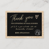 Glam金ゴールドグリッターブラックオーダ感謝していーのロゴyou qr 名刺 (正面)