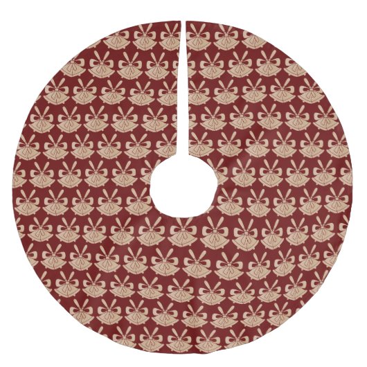 Glam金ゴールドグリッターベルズオンレッドクリスマス ブラッシュドポリエステルツリースカート (正面)