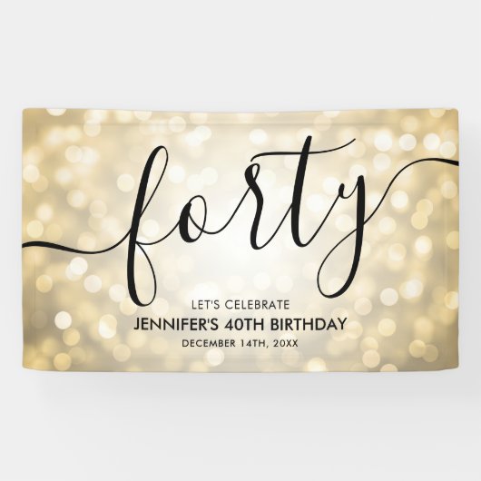 Glam金ゴールドグリッターライト40th誕生日 横断幕 (横)
