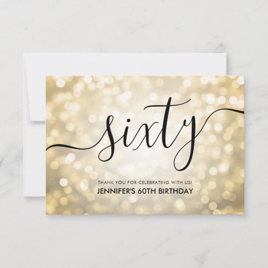 Glam金ゴールドグリッターライト60th誕生日ありがとう サンキューカード (正面)