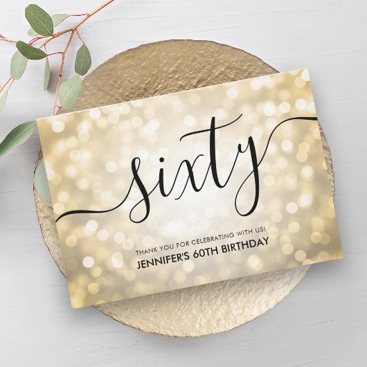 Glam金ゴールドグリッターライト60th誕生日ありがとう サンキューカード