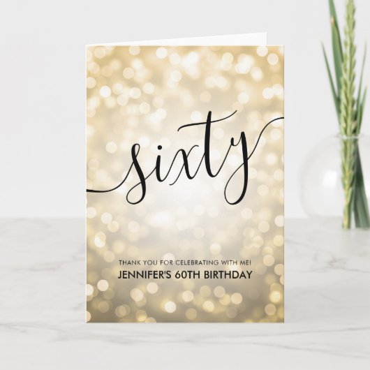 Glam金ゴールドグリッターライト60th誕生日ありがとう サンキューカード (正面)