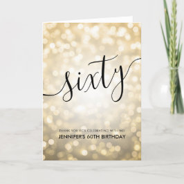 Glam金ゴールドグリッターライト60th誕生日ありがとう サンキューカード