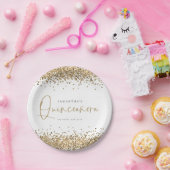 Glam金ゴールドグリッター名日付キンセアニラ15日パーティー ペーパープレート (パーティー)