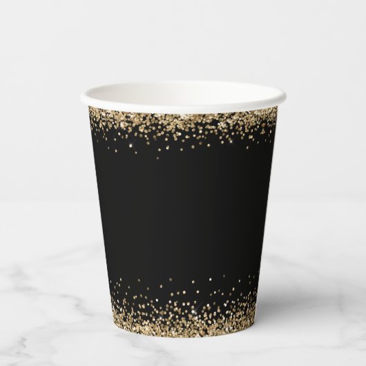 Glam金ゴールドグリッター名日付30番目のパーティーブラック 紙コップ (裏面)