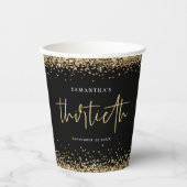 Glam金ゴールドグリッター名日付30番目のパーティーブラック 紙コップ (正面)