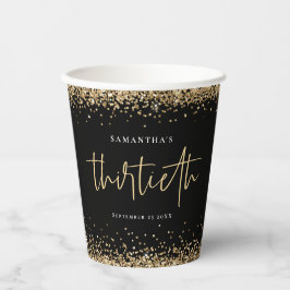 Glam金ゴールドグリッター名日付30番目のパーティーブラック 紙コップ
