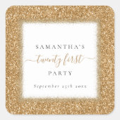 Glam金ゴールドグリッター名21st誕生日パーティー スクエアシール (正面)
