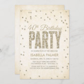 Glam金ゴールドグリッター紙吹雪40th誕生日パーティー 招待状 (正面/裏面)