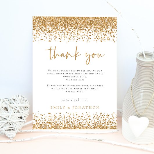 Glam金ゴールドグリッター縁ど婚約ありがとう カード