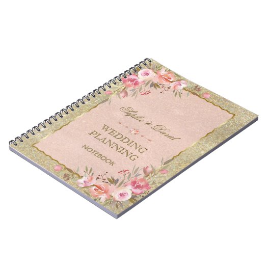 Glam金ゴールドグリッター赤面フローラウェディングプランナー ノートブック (左側)