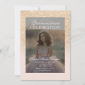 Glam金ゴールドグリッター2枚Qr赤面キンセアニラ 招待状 (正面)