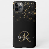 Glam金ゴールドグリッターDiamond Sparkle Monogram iPhoneケース (裏面)
