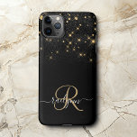 Glam金ゴールドグリッターDiamond Sparkle Monogram iPhone 14 Pro Maxケース<br><div class="desc">自分のモノグラパーソナライズされたムと名前で、黒と金ゴールドのダイヤモンドを使ってiPhoneのスパカスタムークルケースを作成します。</div>