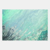 Glam金ゴールドグリーンパープルグリッター大理石テクスチャ ラッピングペーパーシート (正面)