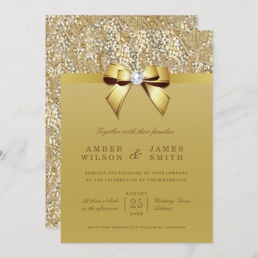 Glam金ゴールドシークインとボー結婚ズ 招待状 (正面/裏面)