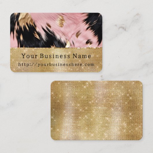 Glam金ゴールドスパークルピンクブラックコウィド 名刺 (正面/裏面)