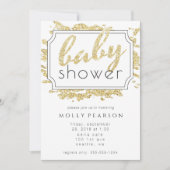 Glam金ゴールドスパークルブラックアンドホワイトベビーシャワー 招待状 (正面)