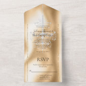 Glam金ゴールドダイヤモンドシャンデリア オールインワン招待状 (内側)