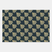 Glam金ゴールドダマスクネイビーブルー ラッピングペーパーシート (正面3)