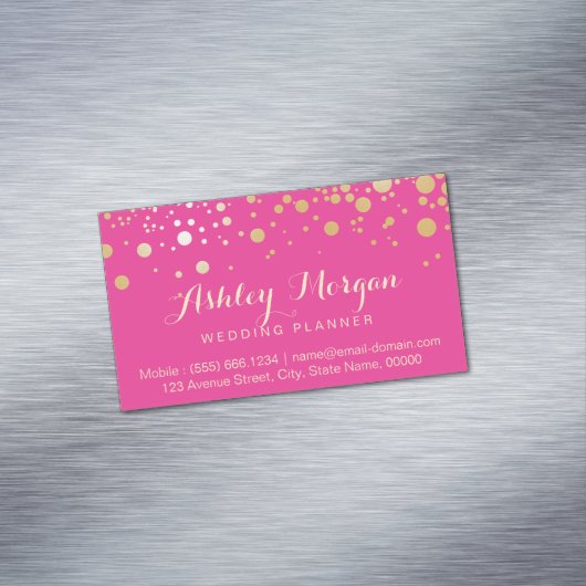 Glam金ゴールドドットデコール – トレンディーホッガーリートピンク マグネット名刺 (インサイチュ)