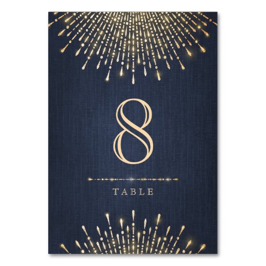 Glam金ゴールドネイビーアートデコヴィンテージ結婚式 テーブルナンバー (正面)