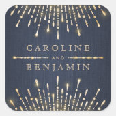 Glam金ゴールドネイビーデコヴィンテージウェディングモノグラム スクエアシール (正面)