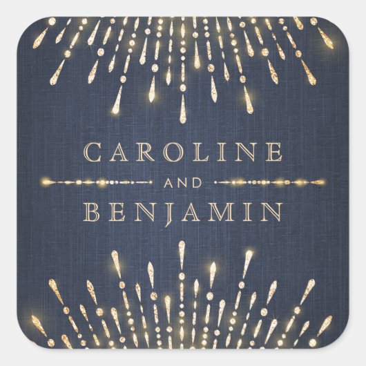 Glam金ゴールドネイビーデコヴィンテージウェディングモノグラム スクエアシール (正面)