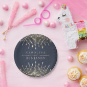 Glam金ゴールドネイビーデコヴィンテージウェディングモノグラム ペーパープレート (パーティー)