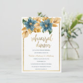 Glam金ゴールドネイビーブルーグリーンフローラリハーサルディナー 招待状 (スタンド正面)