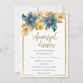 Glam金ゴールドネイビーブルーグリーンフローラリハーサルディナー 招待状 (正面)