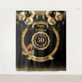 Glam金ゴールドハイヒール50th誕生日バナー タペストリー (正面)