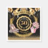 Glam金ゴールドバルーンナプキンと赤面ハイヒール スタンダードカクテルナプキン (正面)