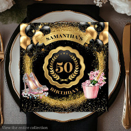 Glam金ゴールドバルーンナプキンと赤面ハイヒール スタンダードカクテルナプキン