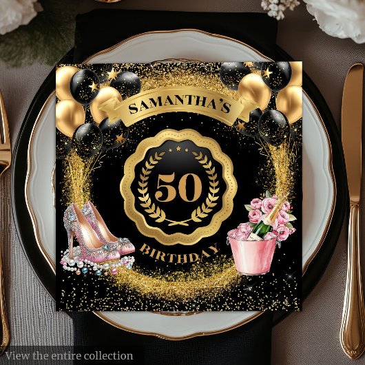 Glam金ゴールドバルーンナプキンと赤面ハイヒール スタンダードカクテルナプキン