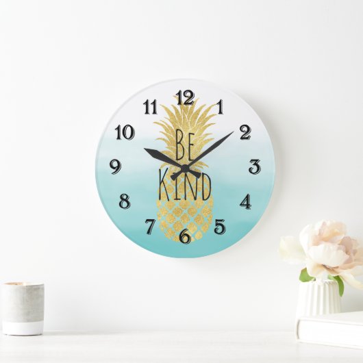 Glam金ゴールドパイナップルアクアウォーターグラデーションカラー ラージ壁時計 (ホーム)
