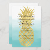 Glam金ゴールドパイナップルアクアウォーターグラデーションカラー 招待状 (正面/裏面)
