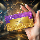 Glam金ゴールドパープルグリッターラグジュアリーエレガントスクリプト 名刺