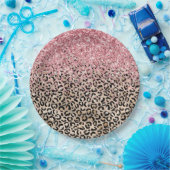 Glam金ゴールドヒョウ印刷きらびやかなピンクグリッター ペーパープレート (パーティー)