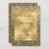 Glam金ゴールドヒョウ印刷グリッタースパークル 招待状 (正面/裏面)