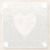 Glam金ゴールドヒョウ印刷ピンクグリッターラブハート ガラスコースター (裏面)