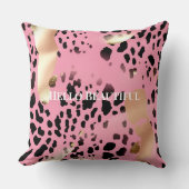 Glam金ゴールドピンクブラックヒョウ印刷 クッション (正面)