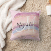 Glam金ゴールドピンクブルージェムストーンブラシストロークモノグラム クッション (ブランケット)