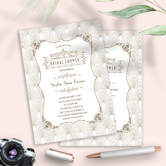 Glam金ゴールドフルーアデリスローアリング20sブライダルシャワー 招待状
