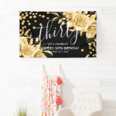 Glam金ゴールドフローラグリッター30thバースデーブラック 横断幕 (インサイチュ)
