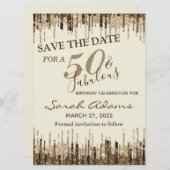 Glam金ゴールドブラウンドリップ50 Fab誕生日日付を保存 (正面/裏面)