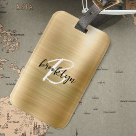 Glam金ゴールドブラシ仕上げ金属白黒モノグラム ラゲッジタグ